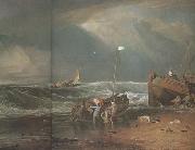Joseph Mallord William Turner A coast scene with fisherman hauling a boat ashore (mk31) oil on canvas
